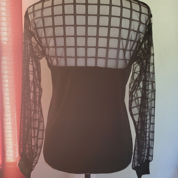 Sheer Grid Mesh Casual Blouse - Picture 6 of 6